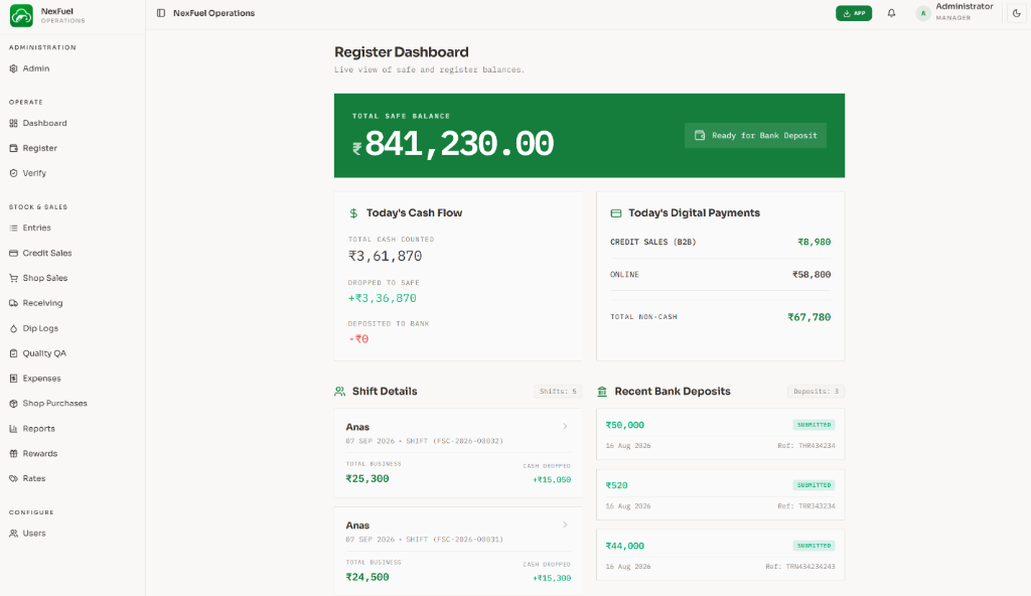 Register Dashboard